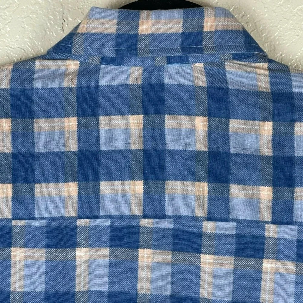 LORD JIM Button Up Shirt Men's Sz M Long Sleeve Point Collared Pocket Plaid Blue - Picture 5 of 8